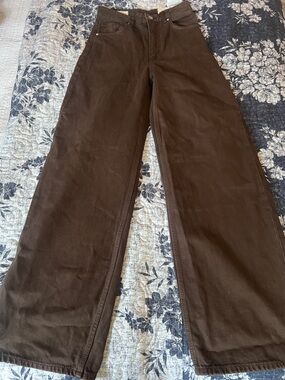 NWT Zara Extra Wide Leg Chocolate Brown Jeans